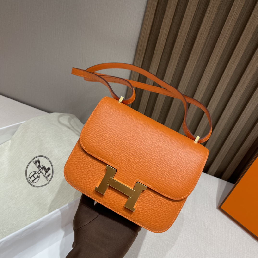 HERMES 爱马仕 Constance 18cm Epsom皮 93 橙色Orange 富贵的橙色盒子