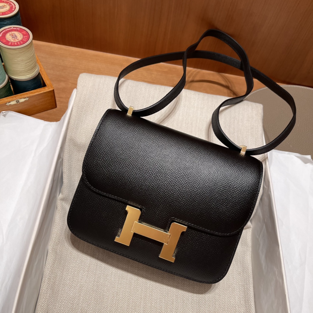 HERMES 爱马仕 Constance 康康 Epsom皮 黑金 CC89 19cm
