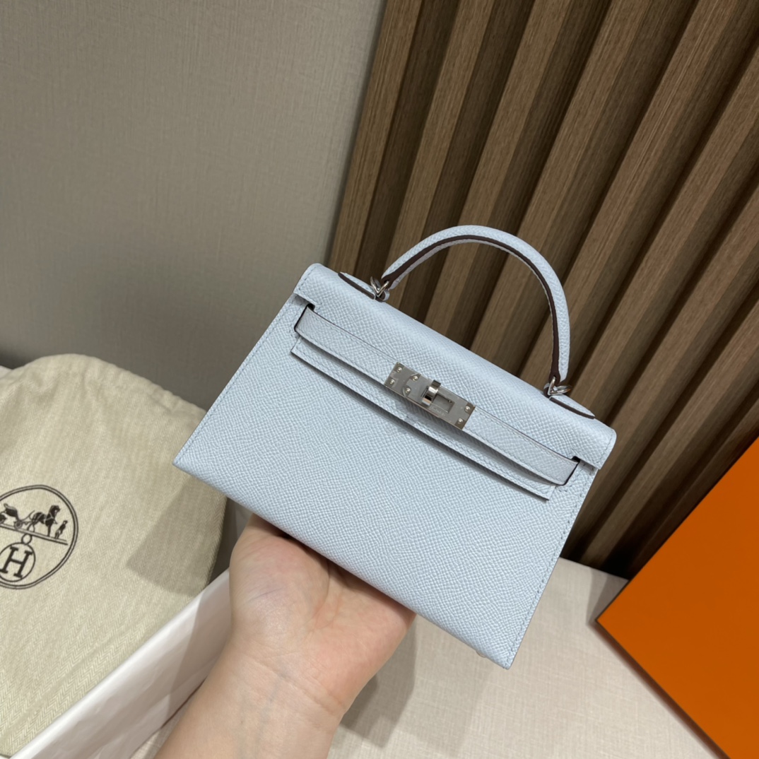 HERMES 爱马仕 Mini Kelly 二代 Epsom皮 mini届的扛把子 行情价很明朗 众人心中的白月光 T0 雾蓝色Blue Brume