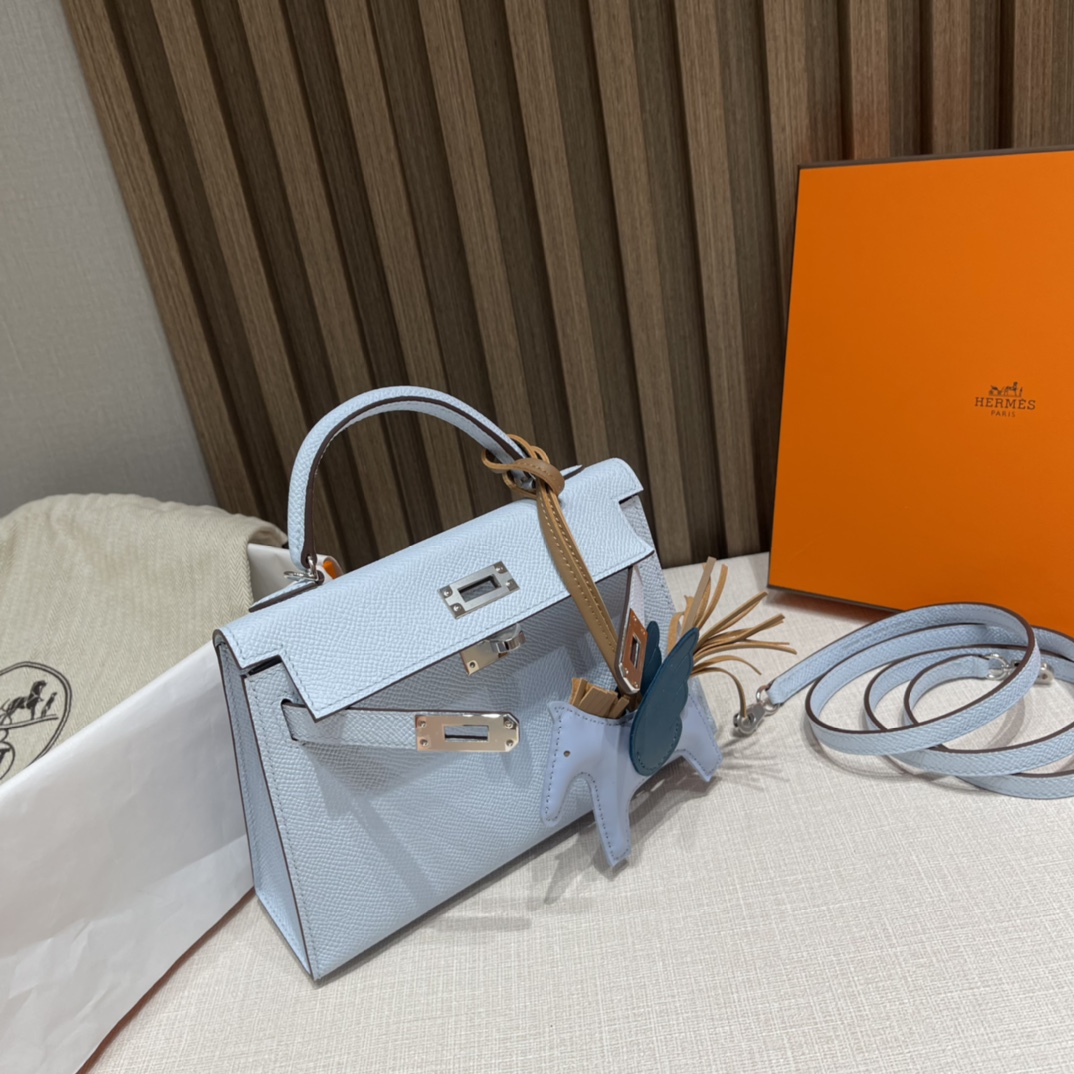 HERMES 爱马仕 Mini Kelly 二代 Epsom皮 mini届的扛把子 行情价很明朗 众人心中的白月光 T0 雾蓝色Blue Brume