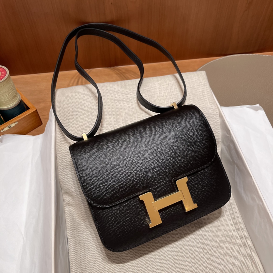 HERMES 爱马仕 Constance 康康 Epsom皮 黑金 CC89 19cm