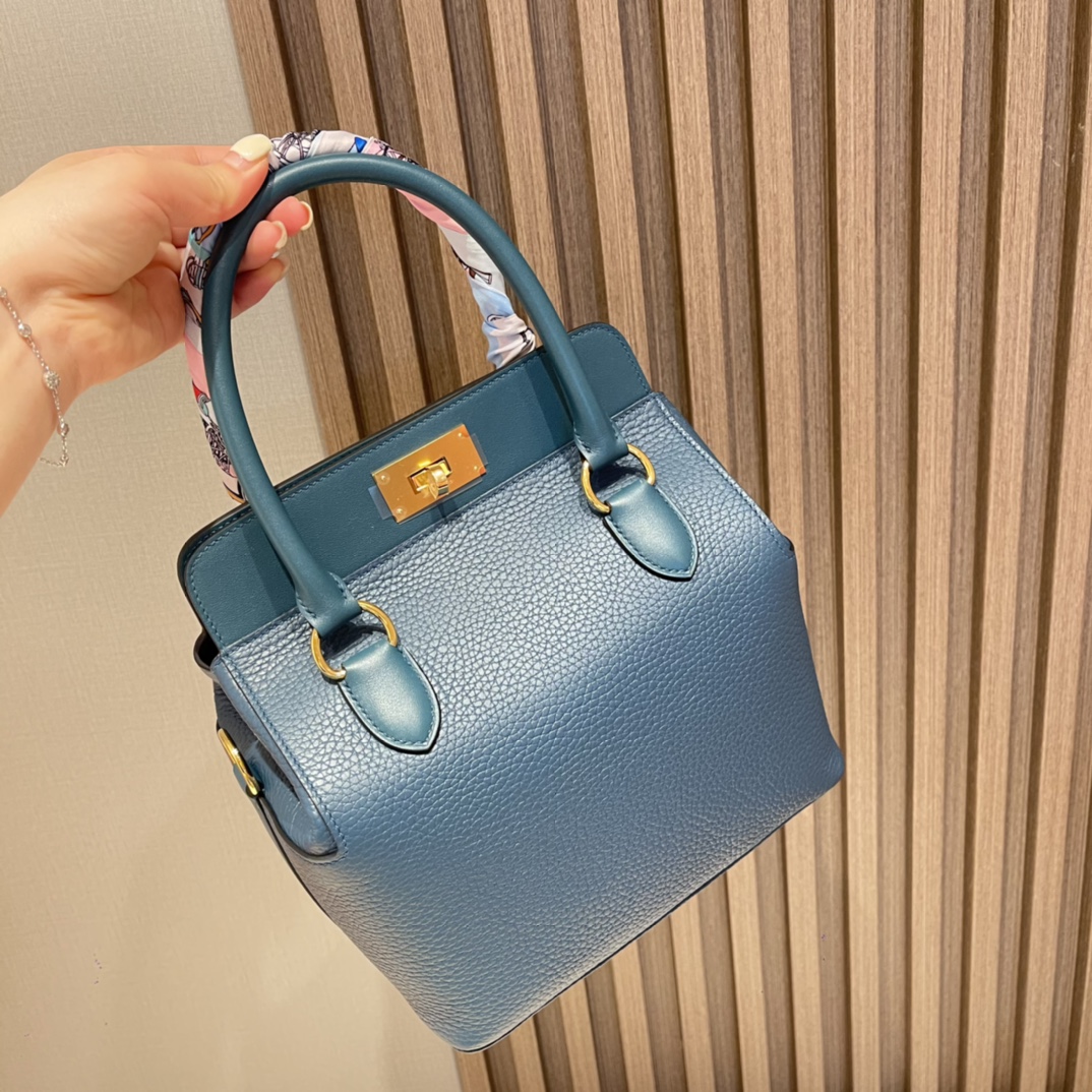 HERMES 爱马仕 Toolbox 20cm 小牛奶盒 Clemence/swift 1P 鸭子蓝