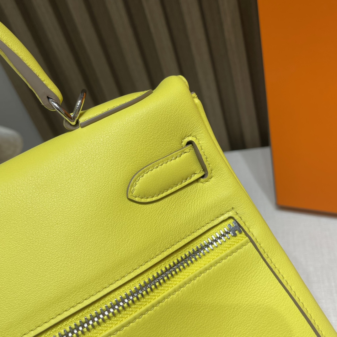 HERMES 爱马仕 Kelly Lakis双拉包 swift皮 R9 柠檬黄Lime 懂它的人都对他爱不释手 酷帅有型