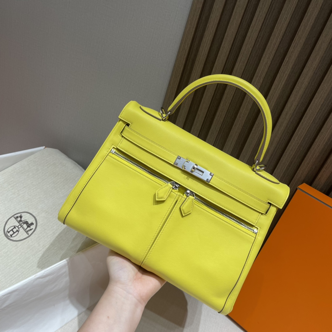 HERMES 爱马仕 Kelly Lakis双拉包 swift皮 R9 柠檬黄Lime 懂它的人都对他爱不释手 酷帅有型