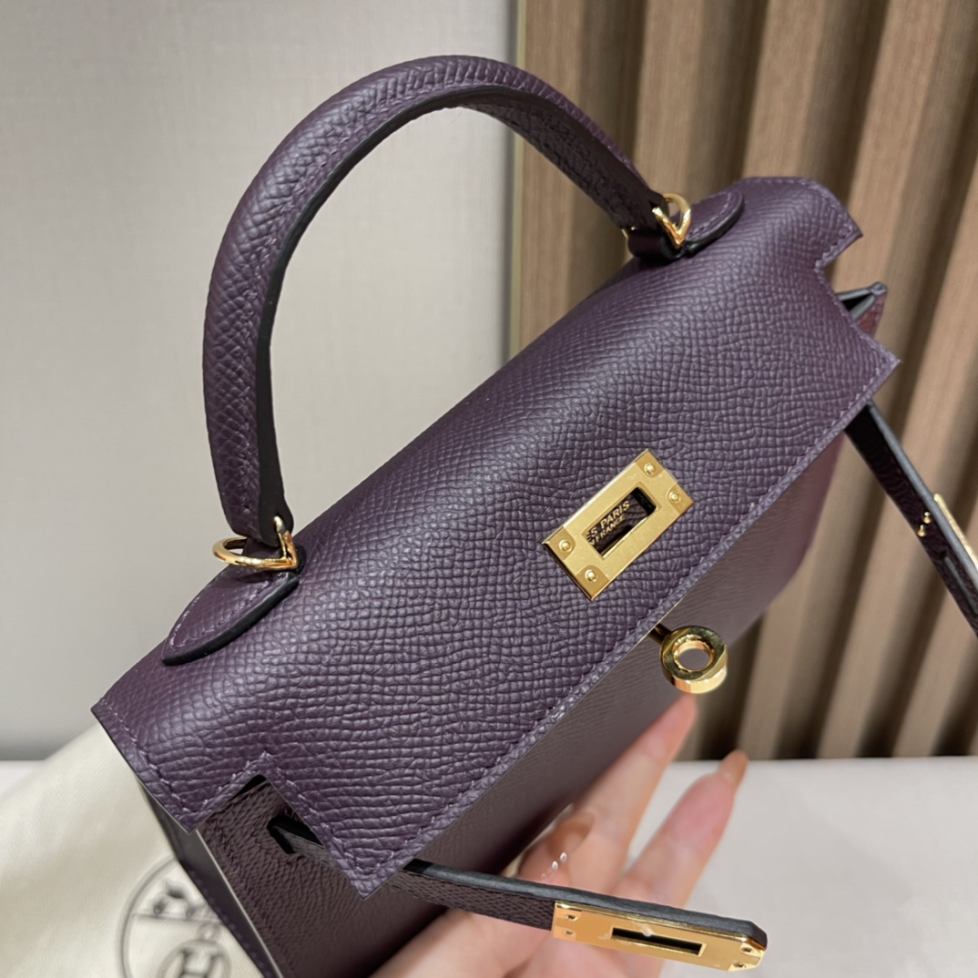 HERMES 爱马仕 Mini Kelly 二代 Epsom皮 mini届的扛把子 行情价很明朗 众人心中的白月光 59 葡萄紫Raisin