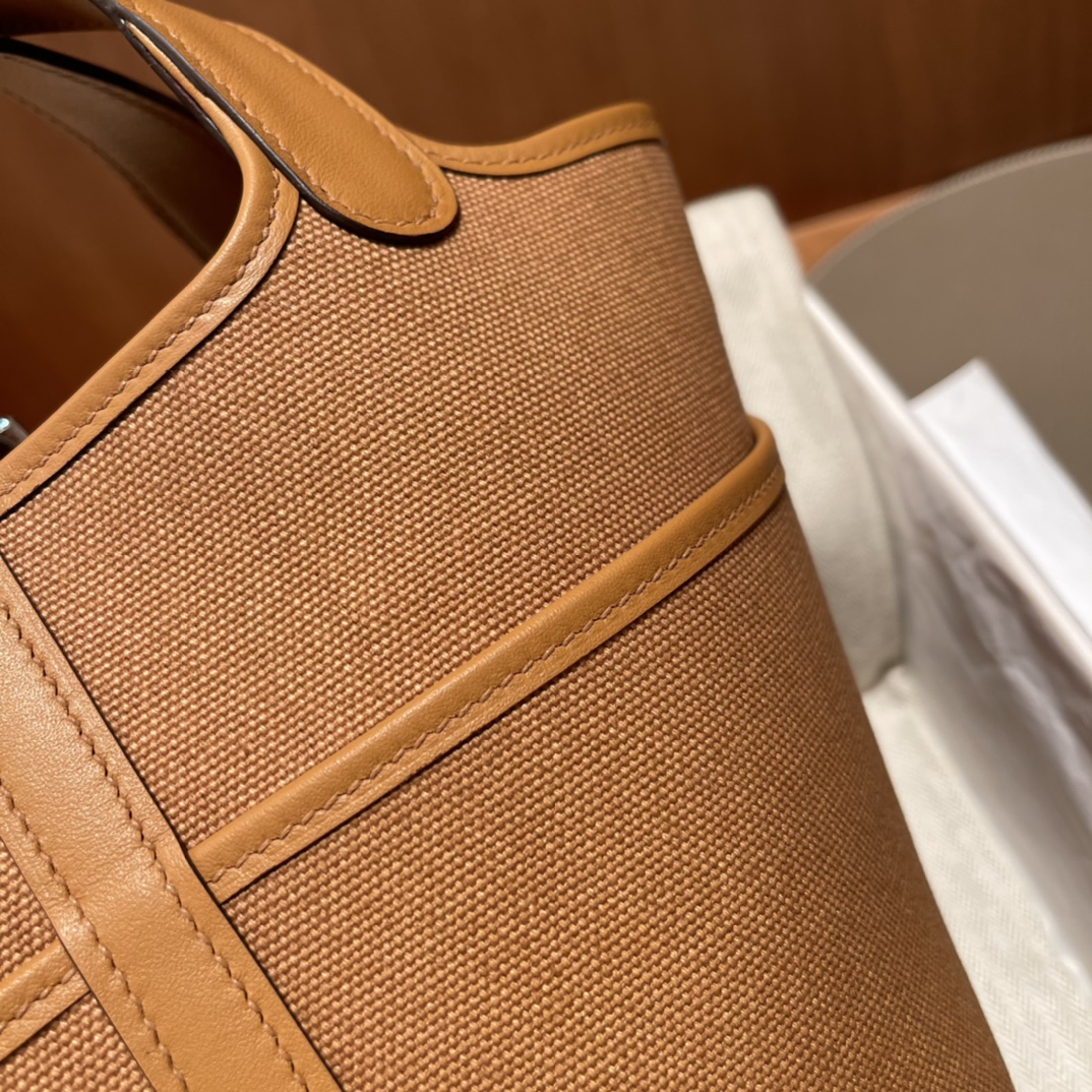 HERMES 爱马仕 Cargo picotin 拼帆布 2S 芝麻色 进口蜜蜡线 全手工制作