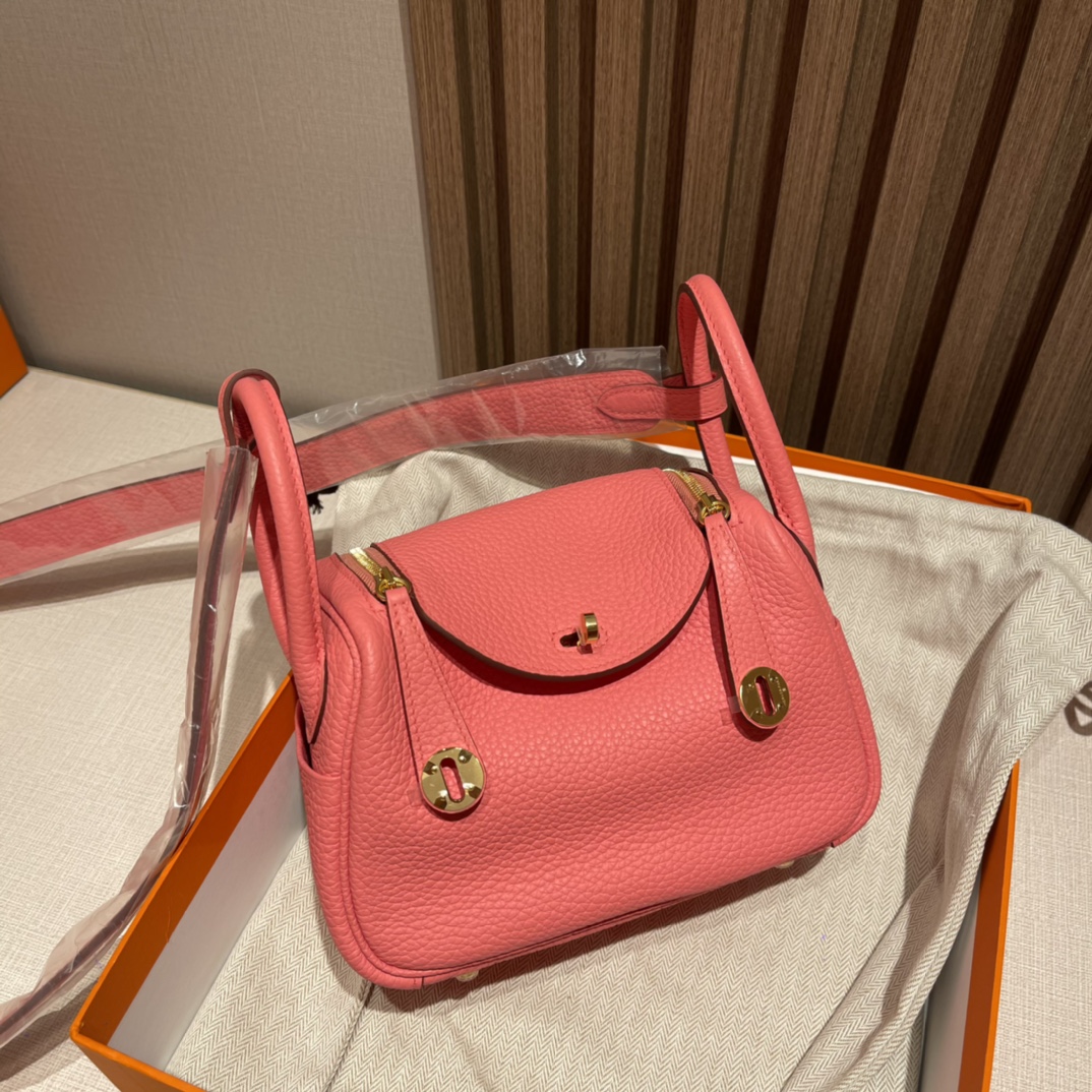 HERMES 爱马仕 【现货】 Mini Lindy Clemence皮 8W 唇膏粉Rose Azalee