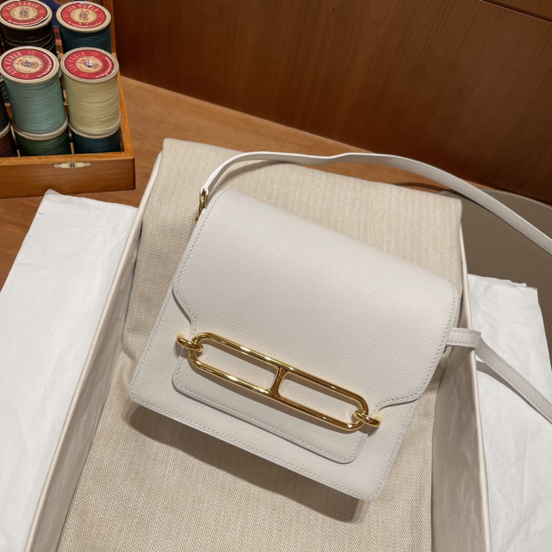 HERMES 爱马仕 Roulis 18cm Evercolor皮 01 纯白Blanc 白雪公主在线 搭配金扣太美啦 干净纯洁