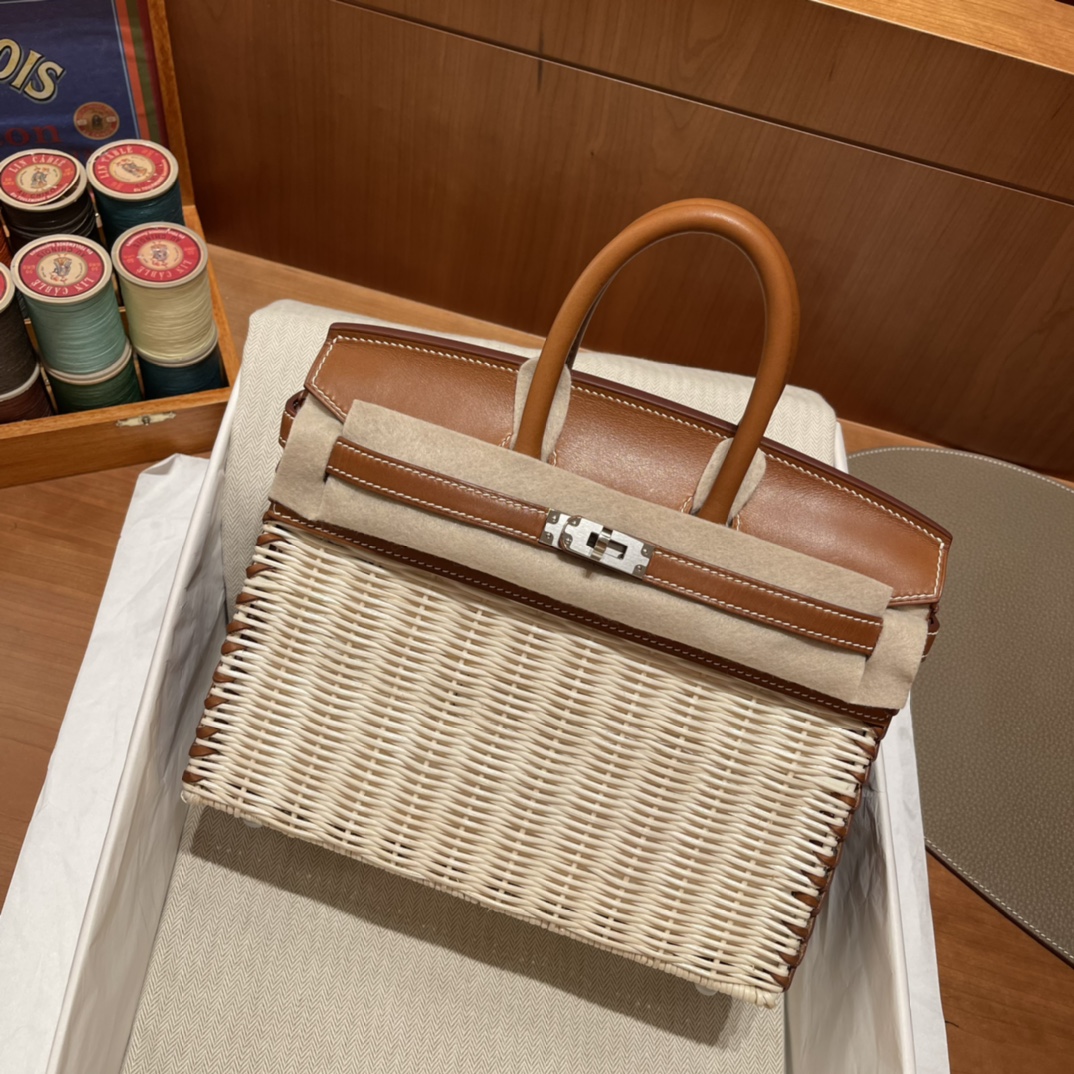 HERMES 爱马仕 Birkin Picnic 野餐包 限量版 夏天的快乐竟然是是竹子给的 Barenia马鞍皮 CK37 金棕色
