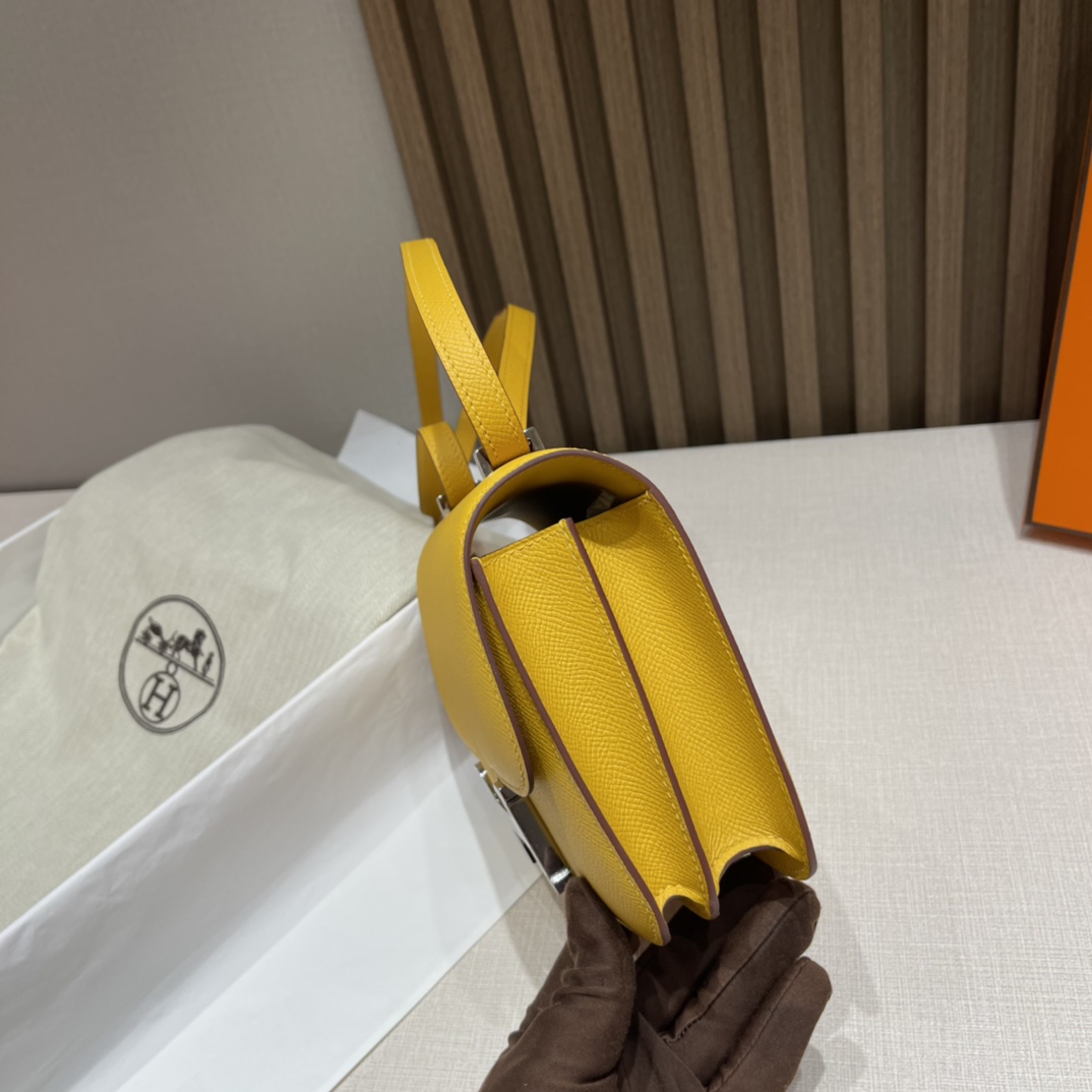 HERMES 爱马仕 Constance 18cm Epsom皮 9D 琥珀黄Jaune Amber 招财黄显白第一名