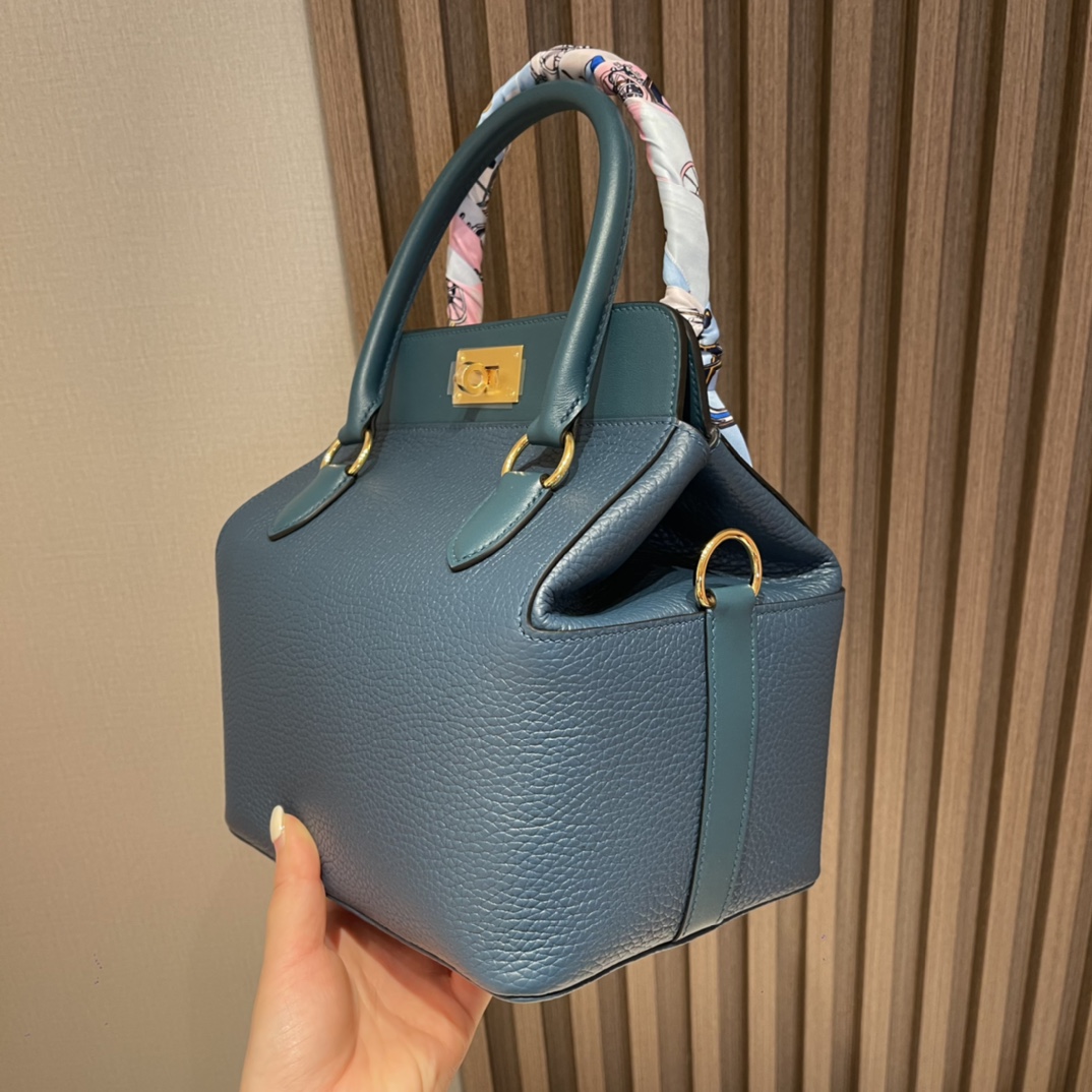 HERMES 爱马仕 Toolbox 20cm 小牛奶盒 Clemence/swift 1P 鸭子蓝