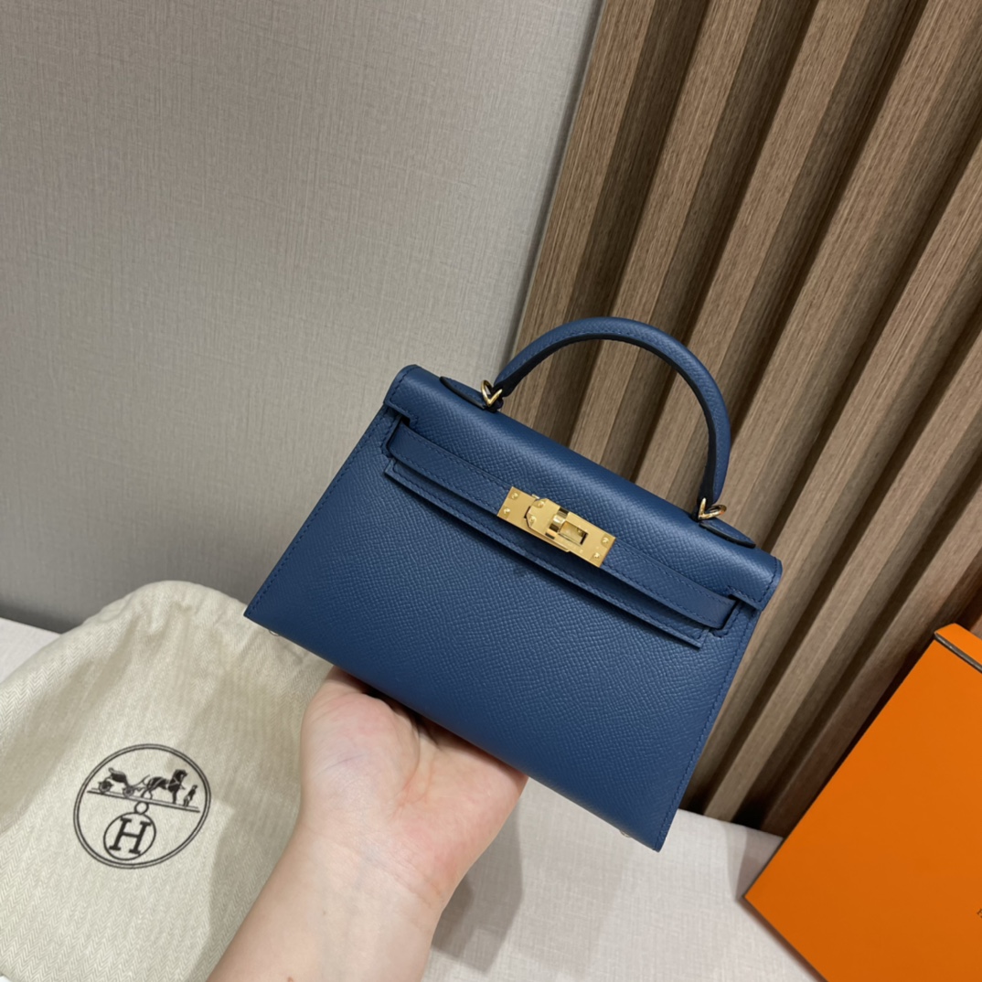 HERMES 爱马仕 Mini Kelly二代 Epsom皮 S4 深邃蓝Blue deep 蓝色就是心头好 耐看不过时