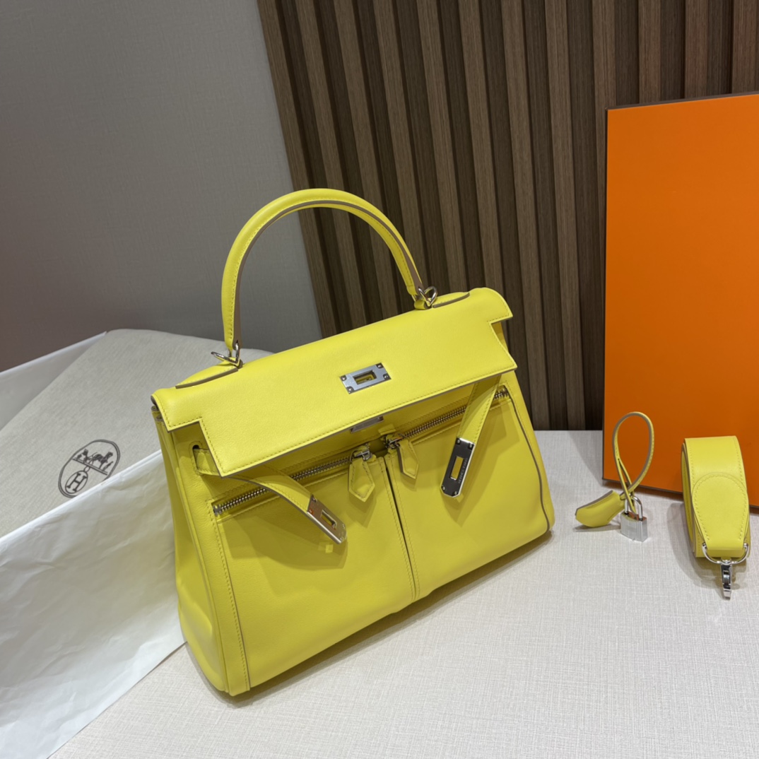 HERMES 爱马仕 Kelly Lakis双拉包 swift皮 R9 柠檬黄Lime 懂它的人都对他爱不释手 酷帅有型