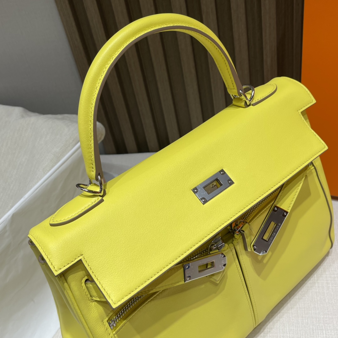 HERMES 爱马仕 Kelly Lakis双拉包 swift皮 R9 柠檬黄Lime 懂它的人都对他爱不释手 酷帅有型