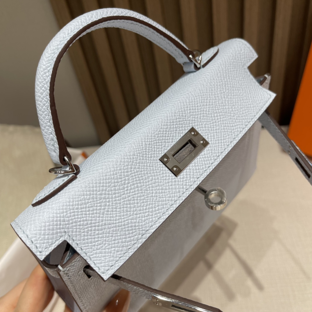 HERMES 爱马仕 Mini Kelly 二代 Epsom皮 mini届的扛把子 行情价很明朗 众人心中的白月光 T0 雾蓝色Blue Brume