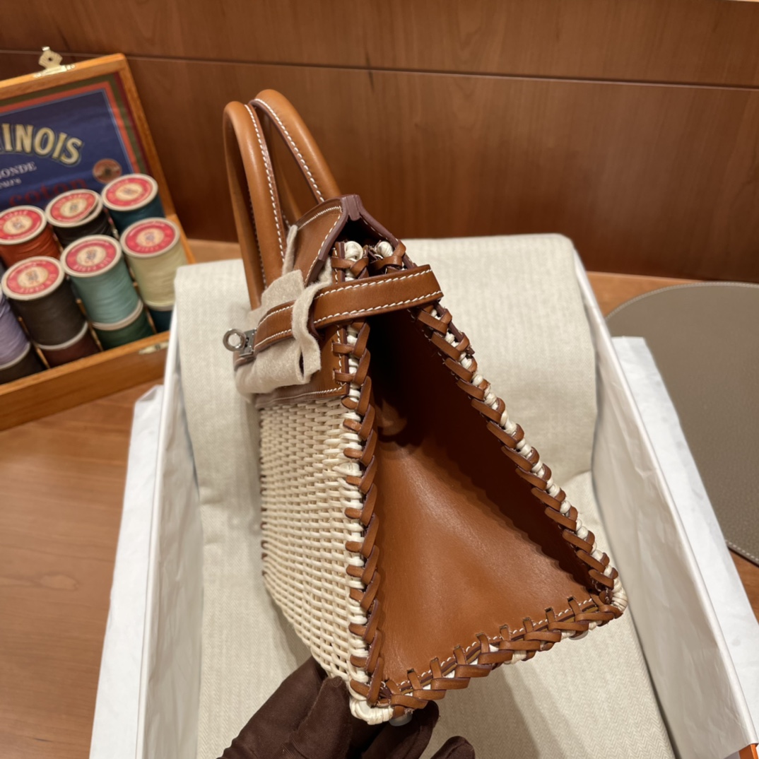 HERMES 爱马仕 Birkin Picnic 野餐包 限量版 夏天的快乐竟然是是竹子给的 Barenia马鞍皮 CK37 金棕色