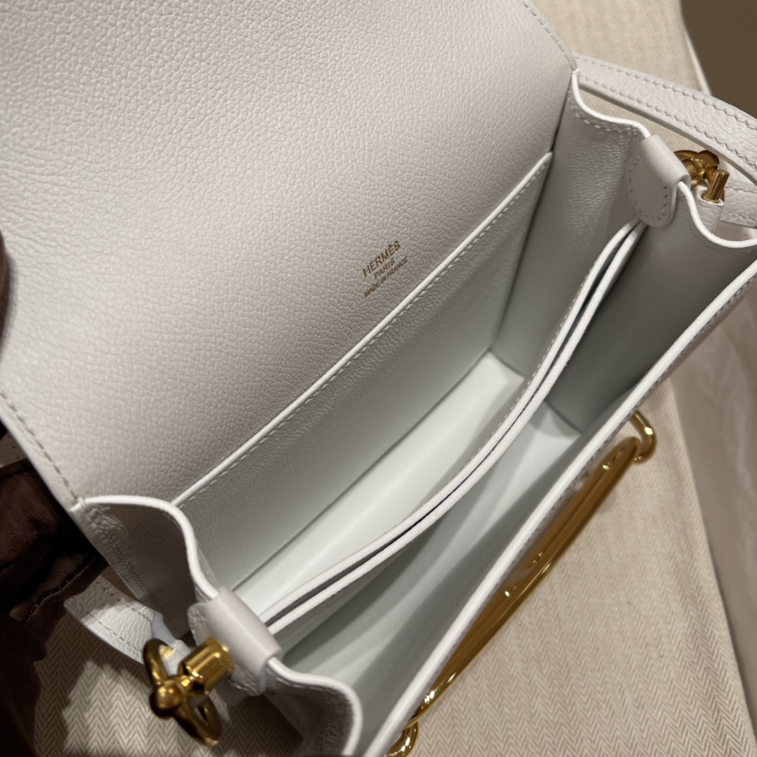 HERMES 爱马仕 Roulis 18cm Evercolor皮 01 纯白Blanc 白雪公主在线 搭配金扣太美啦 干净纯洁