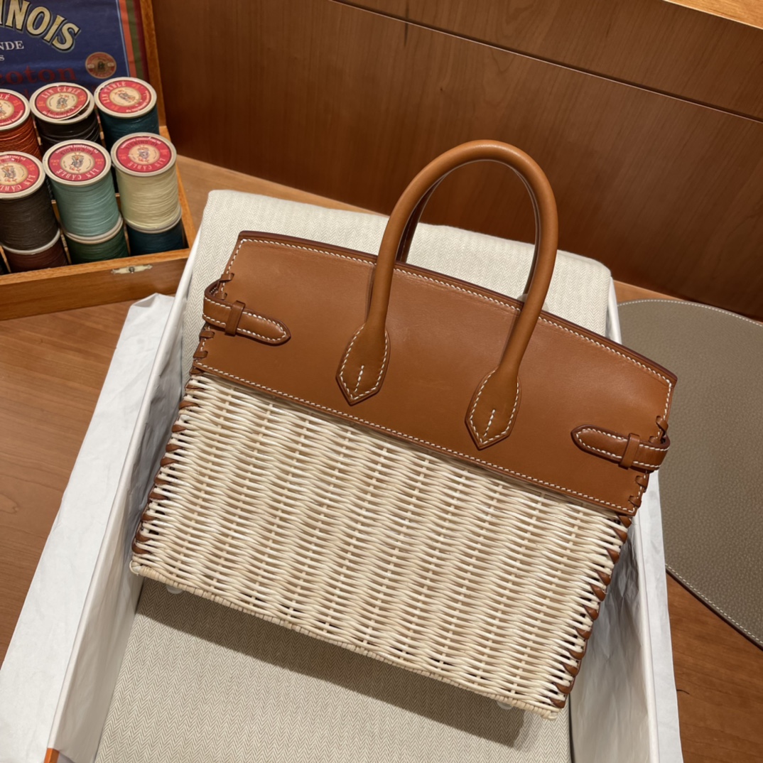 HERMES 爱马仕 Birkin Picnic 野餐包 限量版 夏天的快乐竟然是是竹子给的 Barenia马鞍皮 CK37 金棕色