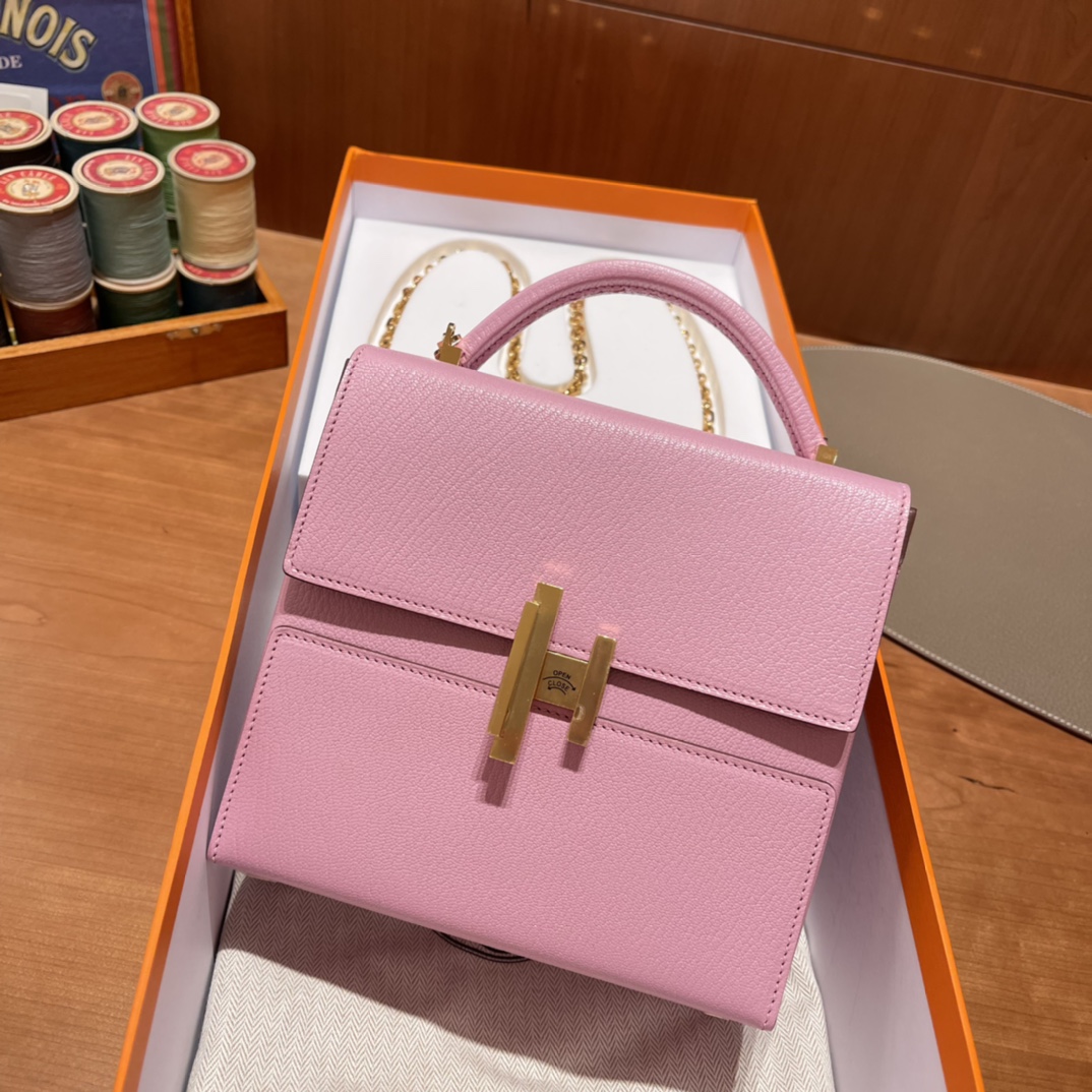 HERMES 爱马仕 Cinhetic 17cm 少女感爆棚的小盒子 Swift 进口蜜蜡线 全手工制作 可手拎可斜挎