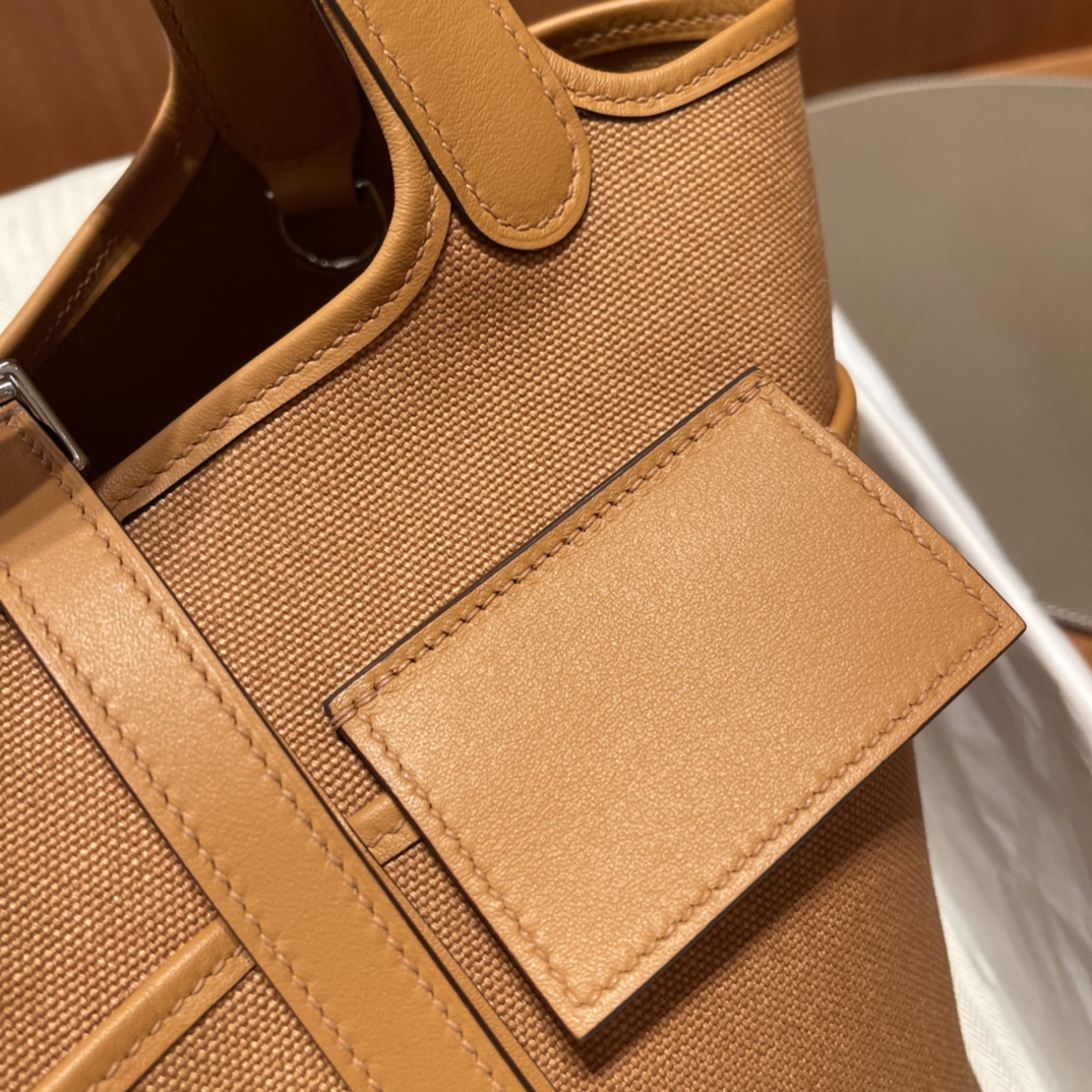 HERMES 爱马仕 Cargo picotin 拼帆布 2S 芝麻色 进口蜜蜡线 全手工制作