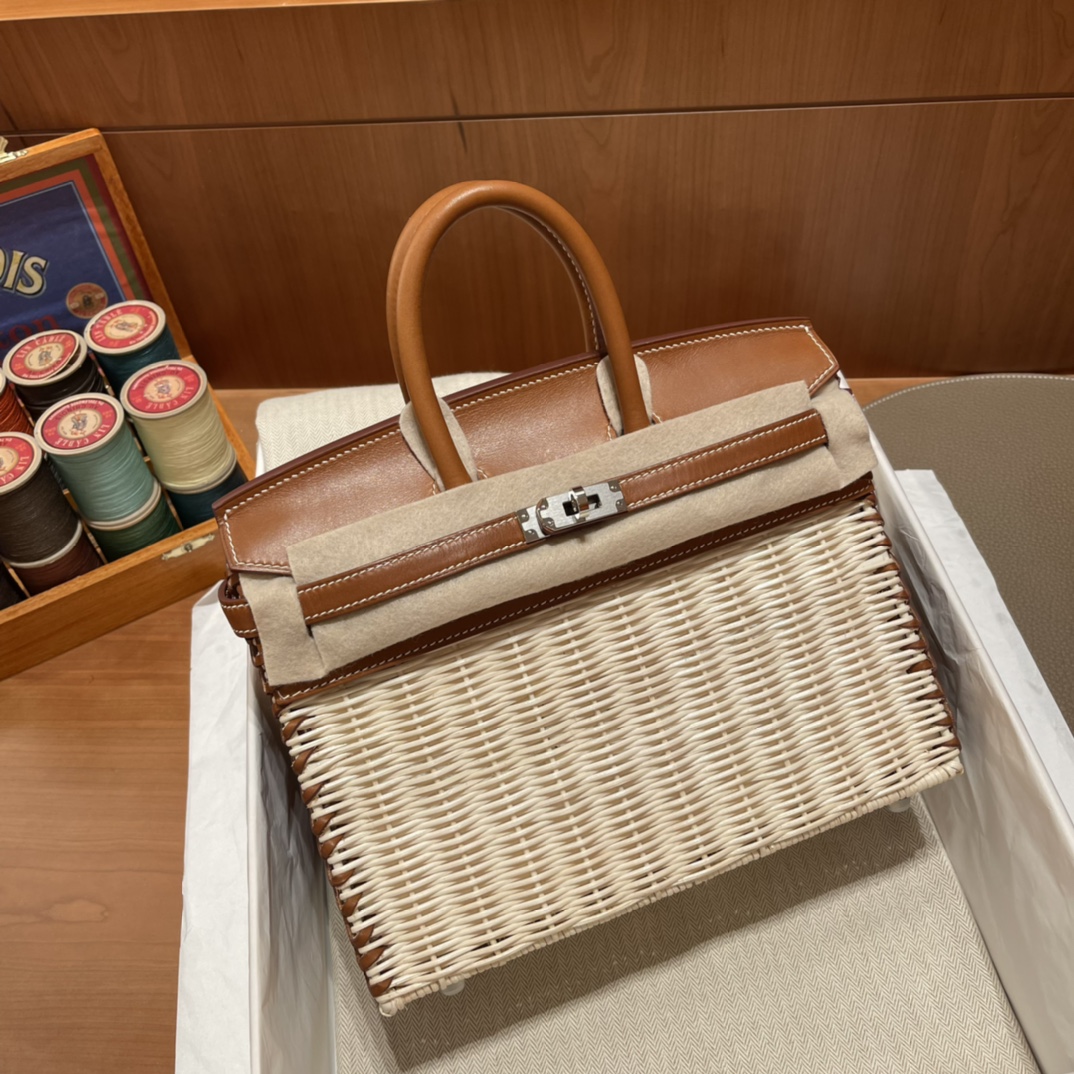 HERMES 爱马仕 Birkin Picnic 野餐包 限量版 夏天的快乐竟然是是竹子给的 Barenia马鞍皮 CK37 金棕色