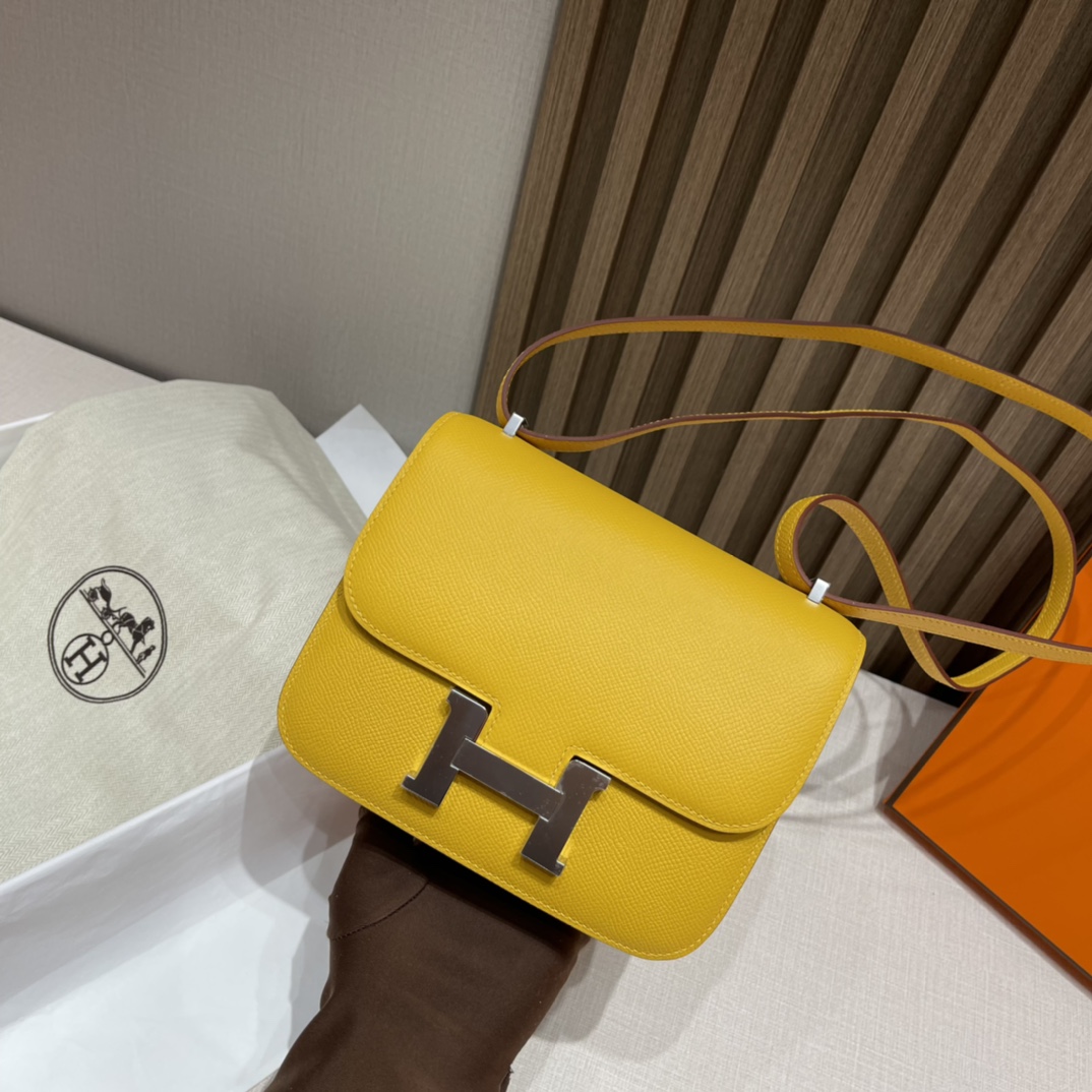 HERMES 爱马仕 Constance 18cm Epsom皮 9D 琥珀黄Jaune Amber 招财黄显白第一名