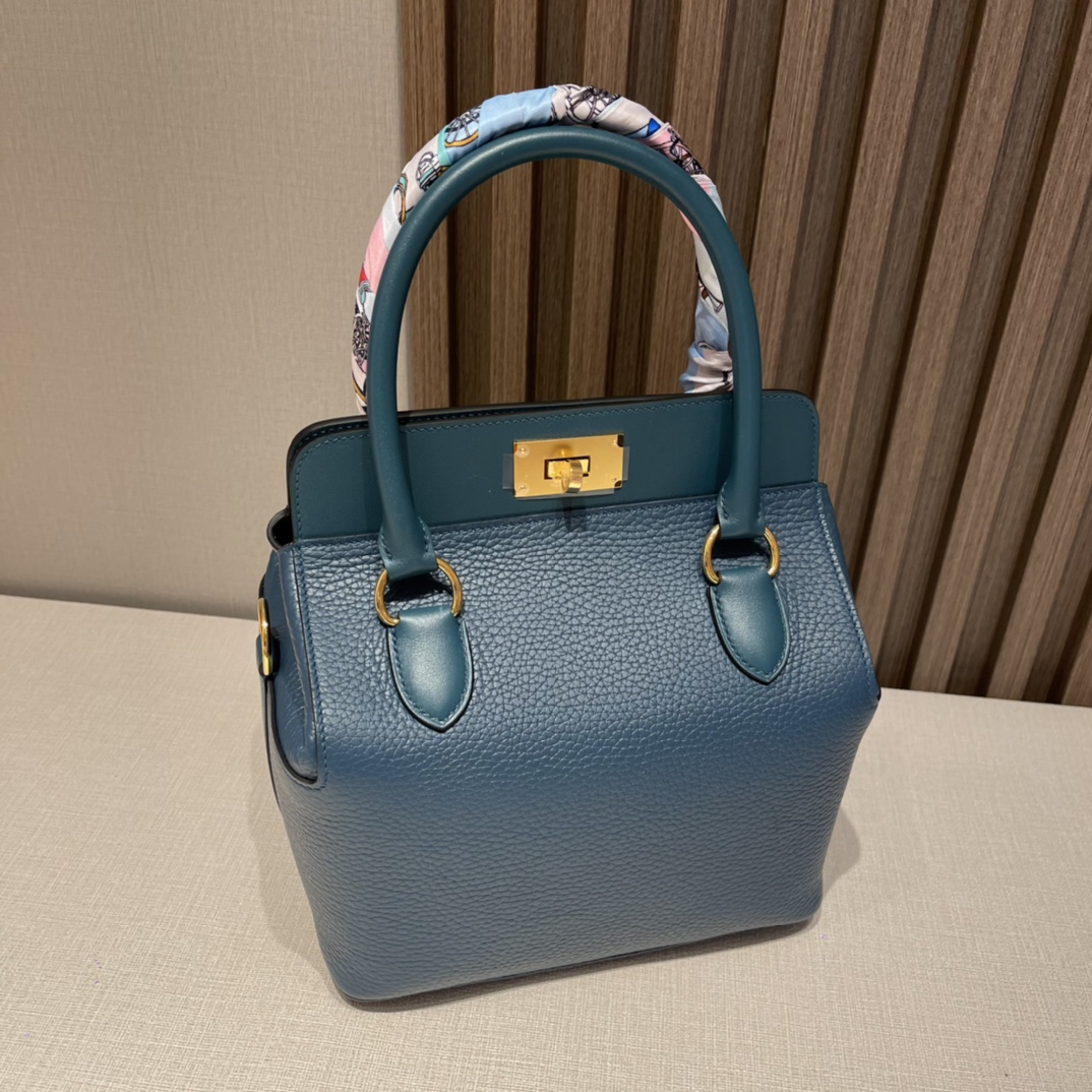 HERMES 爱马仕 Toolbox 20cm 小牛奶盒 Clemence/swift 1P 鸭子蓝