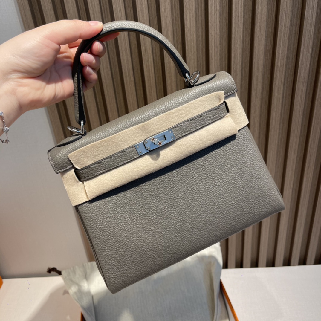 HERMES 爱马仕 Kelly 25cm Togo皮 8F 锡器灰Etain 内缝Retourne  冷清范儿