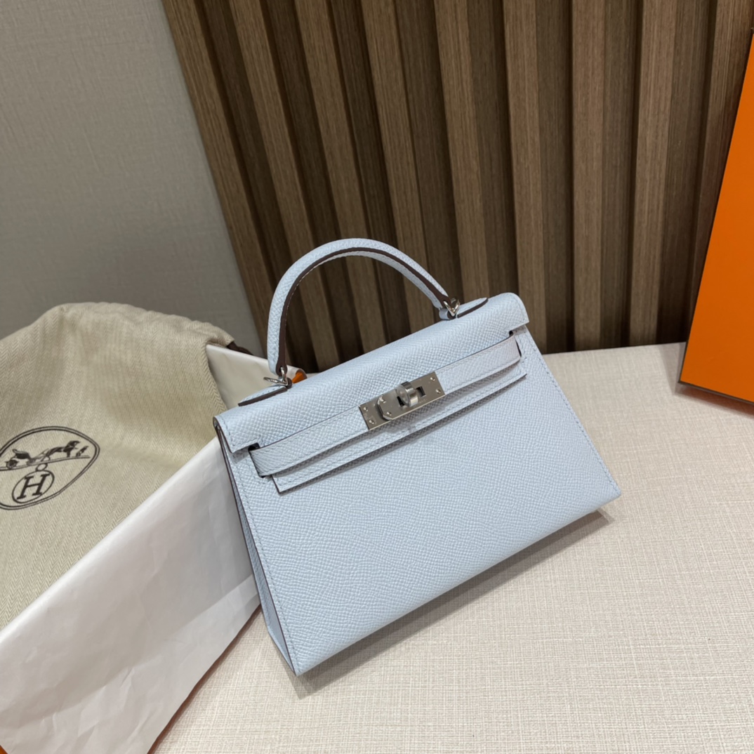 HERMES 爱马仕 Mini Kelly 二代 Epsom皮 mini届的扛把子 行情价很明朗 众人心中的白月光 T0 雾蓝色Blue Brume