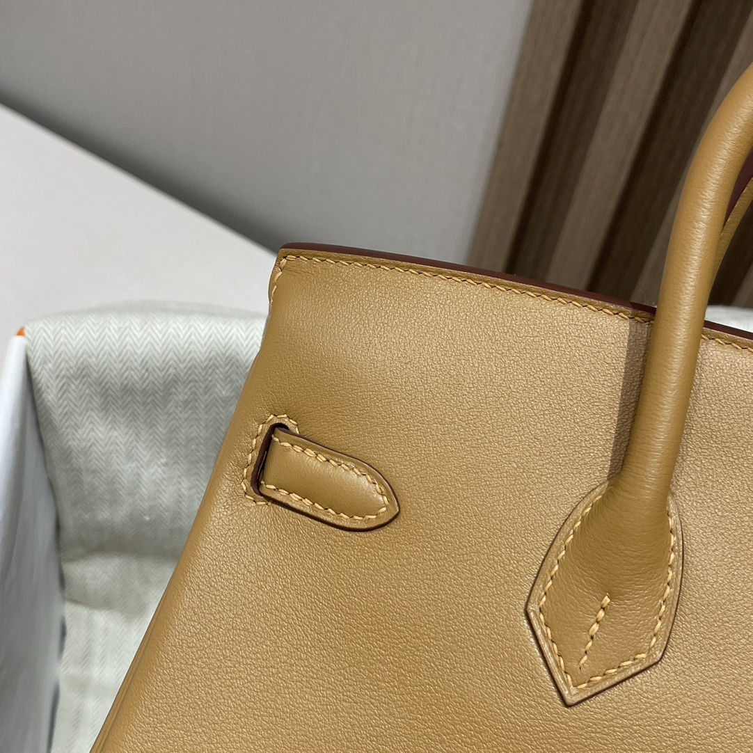 HERMES 爱马仕 Birkin 25cm swift皮 2S 芝麻色Sesame 比金棕更显年轻 进口蜜蜡线 全手工制作