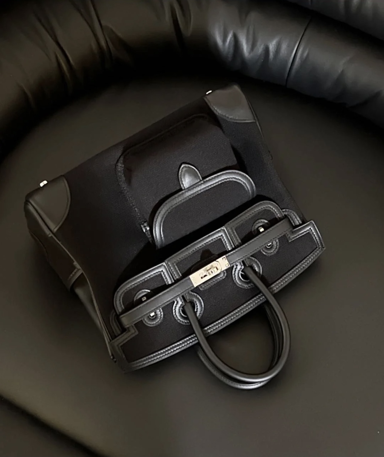 HERMES 爱马仕 Cargo Birkin 25cm 帆布/swift 89 黑色Noir 进口蜜蜡线 全手工制作