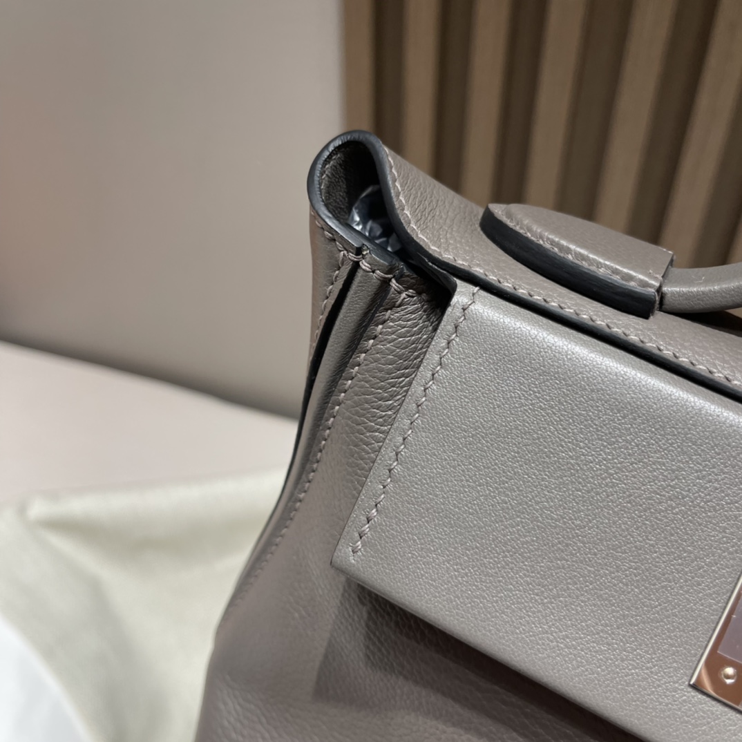 HERMES 爱马仕 Kelly24/24 mini 21cm Evercolor/swift 8F 锡器灰Etain 银扣 进口蜜蜡线 全手工制作