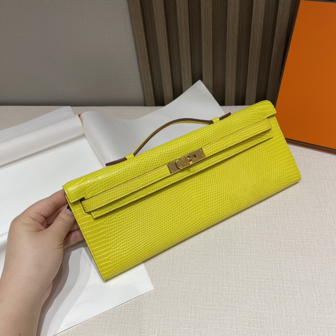 HERMES 爱马仕 Kelly cut 31cm 蜥蜴皮 9O 那不勒斯黄Jaune de Naples 元气满满无敌适合夏天 进口蜜蜡线 全手工制作