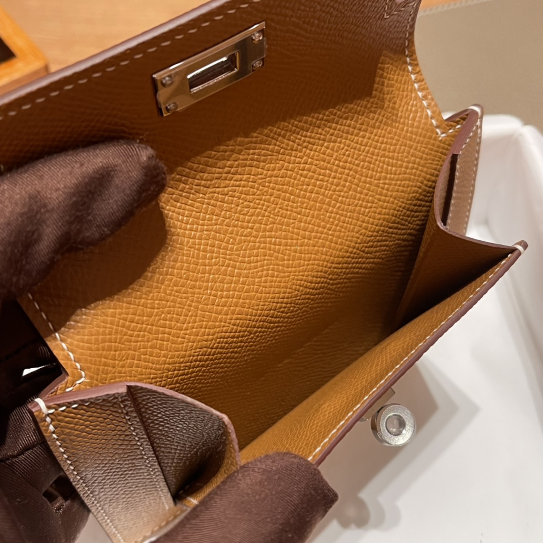 HERMES 爱马仕 Kelly Pocket 卡包 Epsom CK37金棕色 进口蜜蜡线 全手工制作