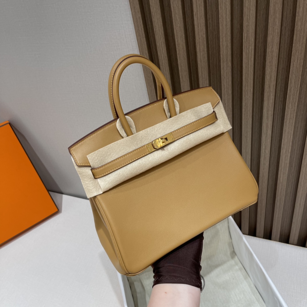 HERMES 爱马仕 Birkin 25cm swift皮 2S 芝麻色Sesame 比金棕更显年轻 进口蜜蜡线 全手工制作