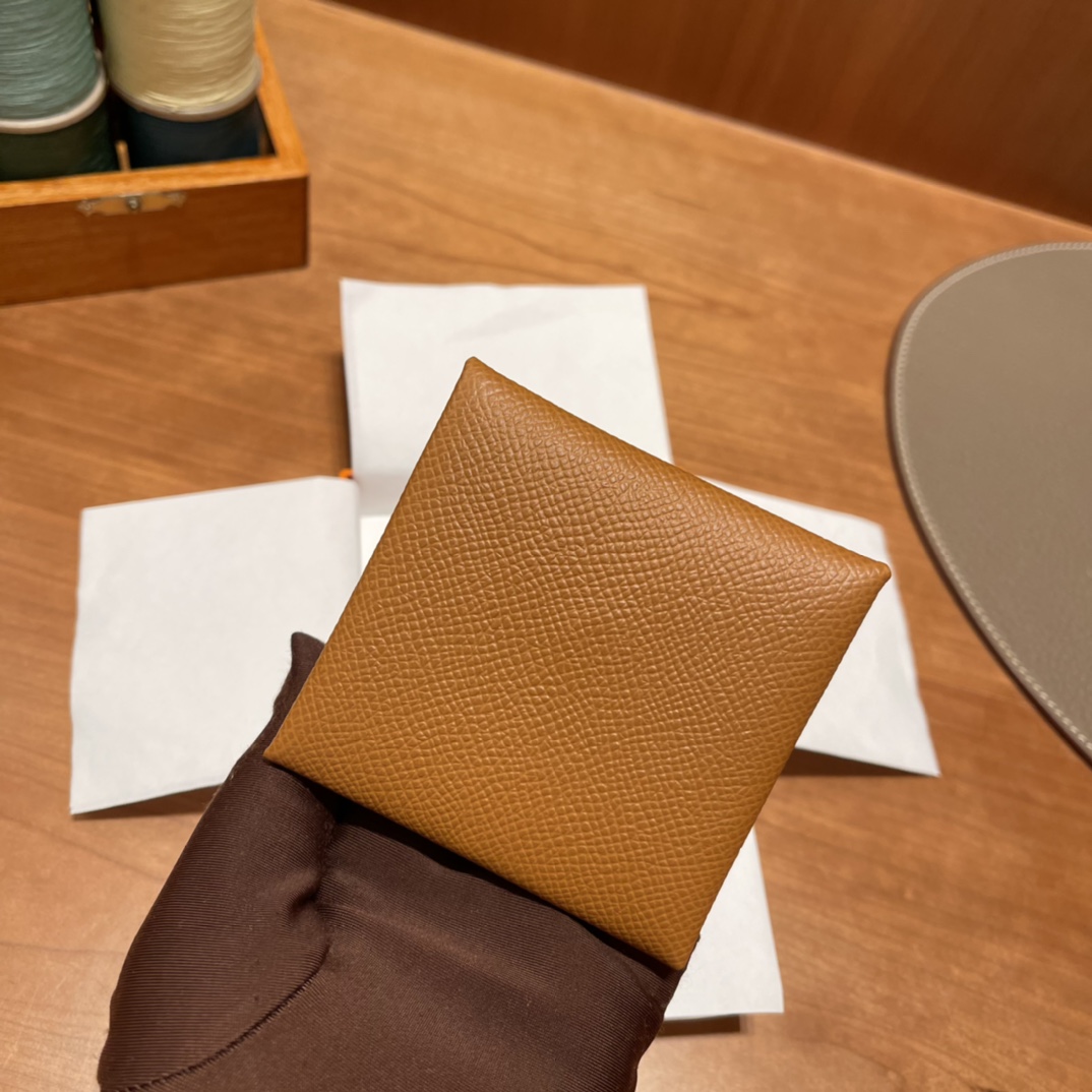 HERMES 爱马仕 卡包 Epsom皮 CK37 金棕色 进口蜜蜡线 全手工制作