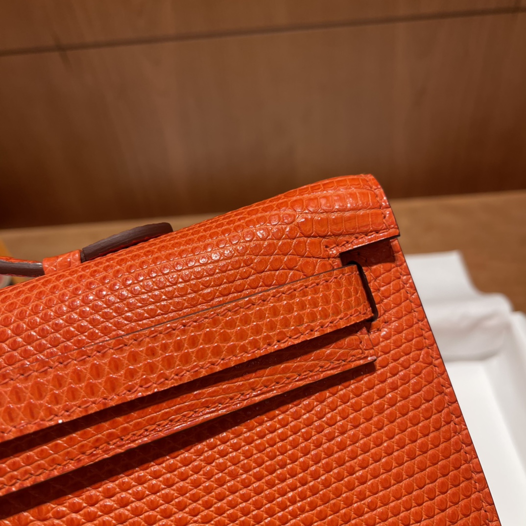 HERMES 爱马仕 Kelly Cut 31cm 蜥蜴皮Lizard 9T 火焰红 进口蜜蜡线 全手工制作