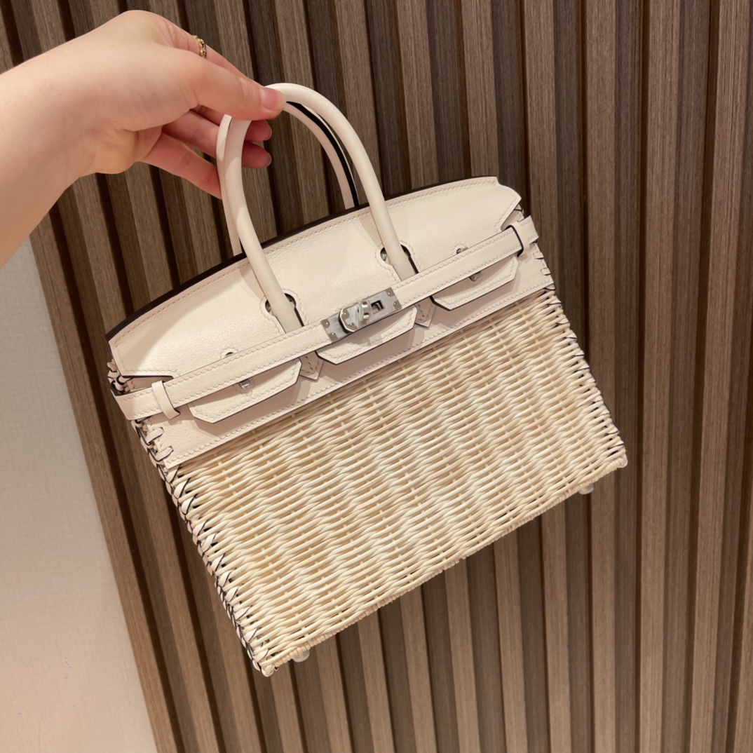 HERMES 爱马仕 Birkin Picnic 野餐包 限量版 夏天的快乐竟然是是竹子给的 i2 奶油白Nata 高级感拉满 口蜜蜡线 全手工制作