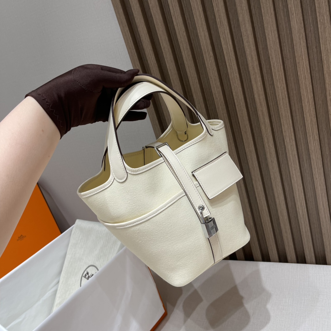 HERMES 爱马仕 Cargo picotin 菜篮子 swift皮 i2 Nata奶油白 进口蜜蜡线 全手工制作