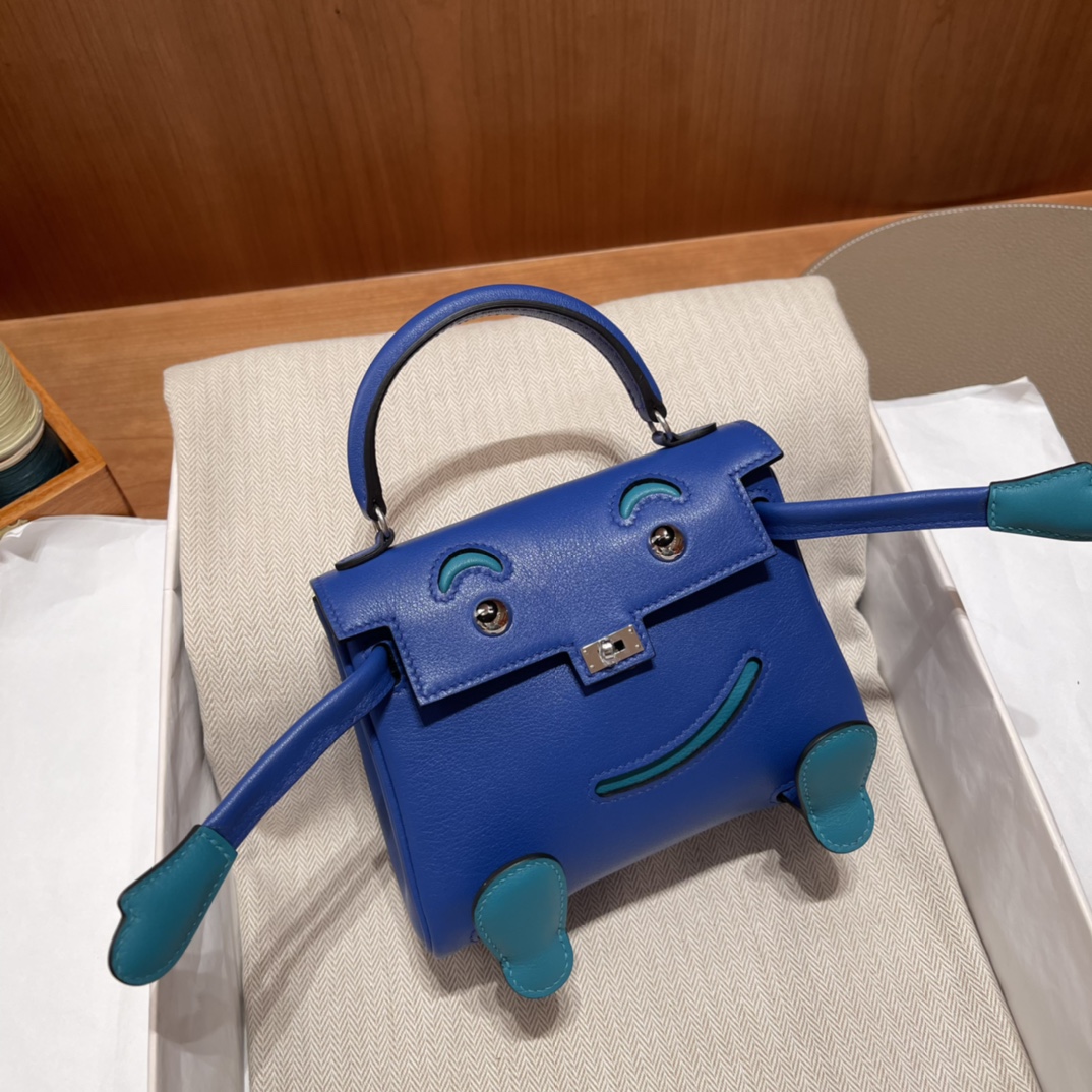 HERMES 爱马仕 Kelly Doll 娃娃包 千禧娃娃 可可爱爱 亲子包首选 7T 电光蓝/7F 孔雀蓝 进口蜜蜡线 全手工制作