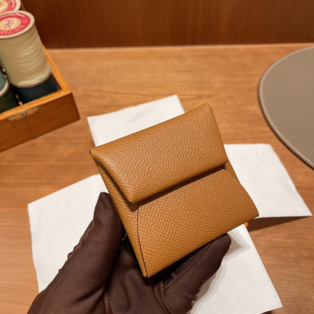 HERMES 爱马仕 卡包 Epsom皮 CK37 金棕色 进口蜜蜡线 全手工制作