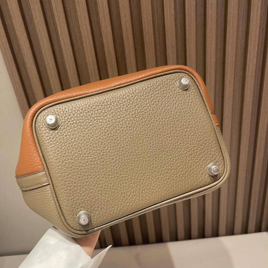 HERMES 爱马仕 Picotin Lock菜篮子 三拼色 18 大象灰/37 金棕/i2 奶油白 进口蜜蜡线 全手工制作