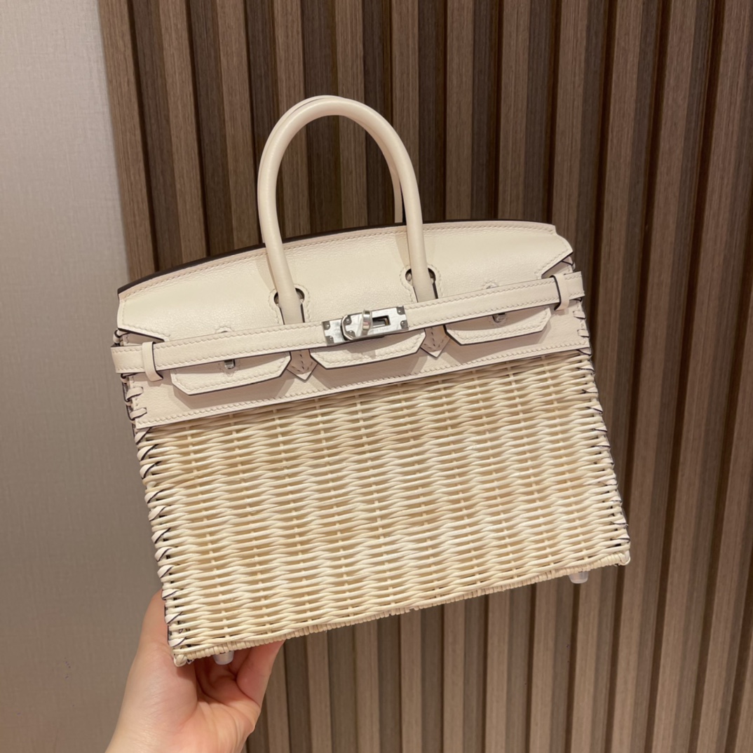 HERMES 爱马仕 Birkin Picnic 野餐包 限量版 夏天的快乐竟然是是竹子给的 i2 奶油白Nata 高级感拉满 口蜜蜡线 全手工制作
