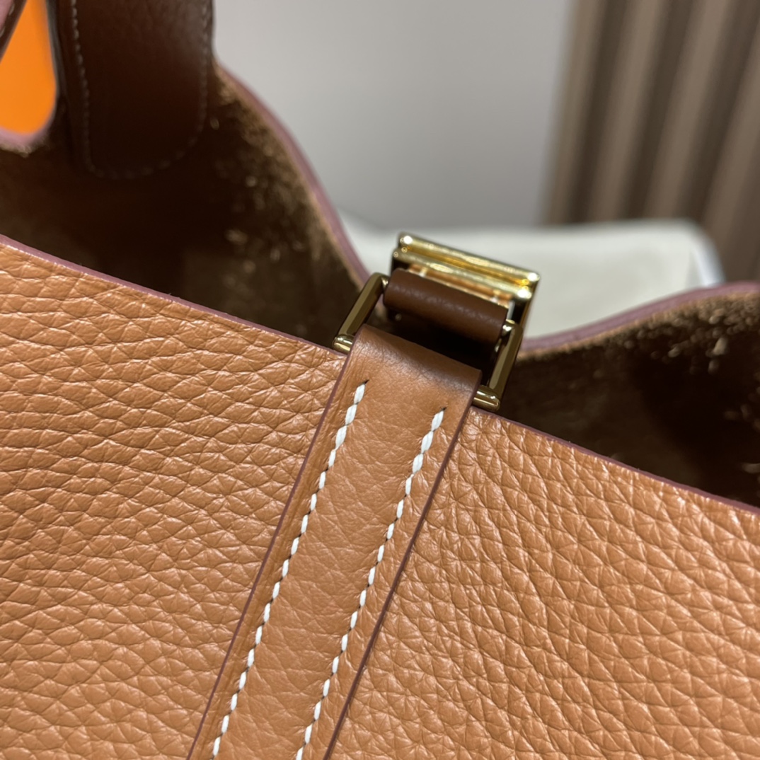 HERMES 爱马仕 Picotin Lock菜篮子 Clemence皮 37 金棕Gold 经典百搭入门款  出门就能拎 进口蜜蜡线 全手工制作