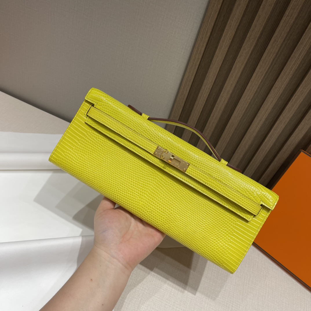 HERMES 爱马仕 Kelly cut 31cm 蜥蜴皮 9O 那不勒斯黄Jaune de Naples 元气满满无敌适合夏天 进口蜜蜡线 全手工制作