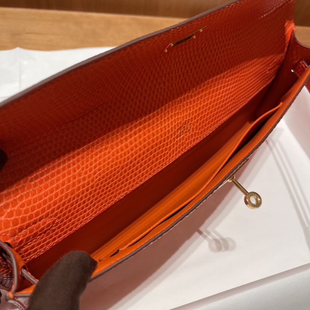 HERMES 爱马仕 Kelly Cut 31cm 蜥蜴皮Lizard 9T 火焰红 进口蜜蜡线 全手工制作