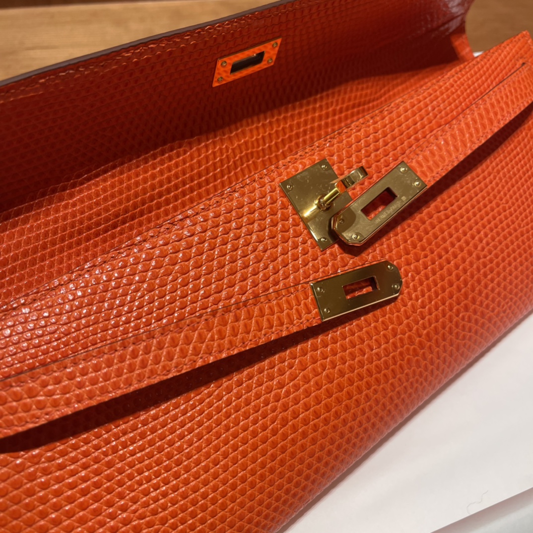 HERMES 爱马仕 Kelly Cut 31cm 蜥蜴皮Lizard 9T 火焰红 进口蜜蜡线 全手工制作