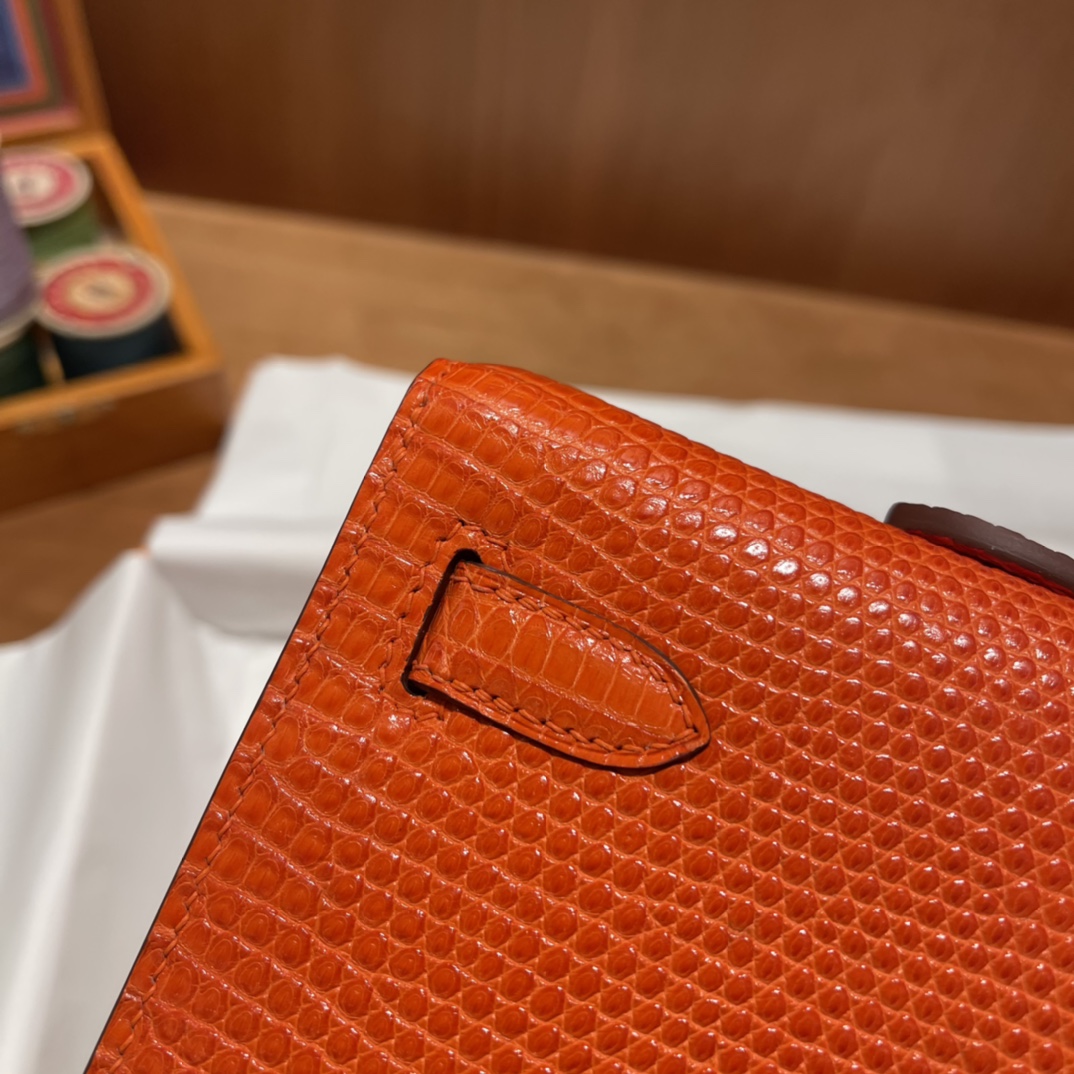 HERMES 爱马仕 Kelly Cut 31cm 蜥蜴皮Lizard 9T 火焰红 进口蜜蜡线 全手工制作