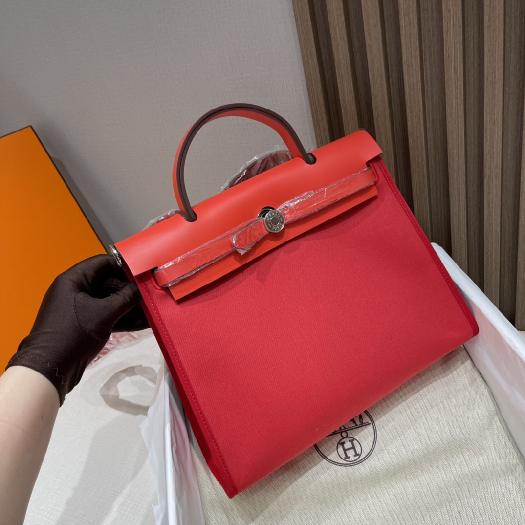 HERMES 爱马仕 Herbag 31cm S5 Rouge Tomate番茄红 休闲品味又在线的基础入门款 适合上学通勤 进口蜜蜡线 全手工制作