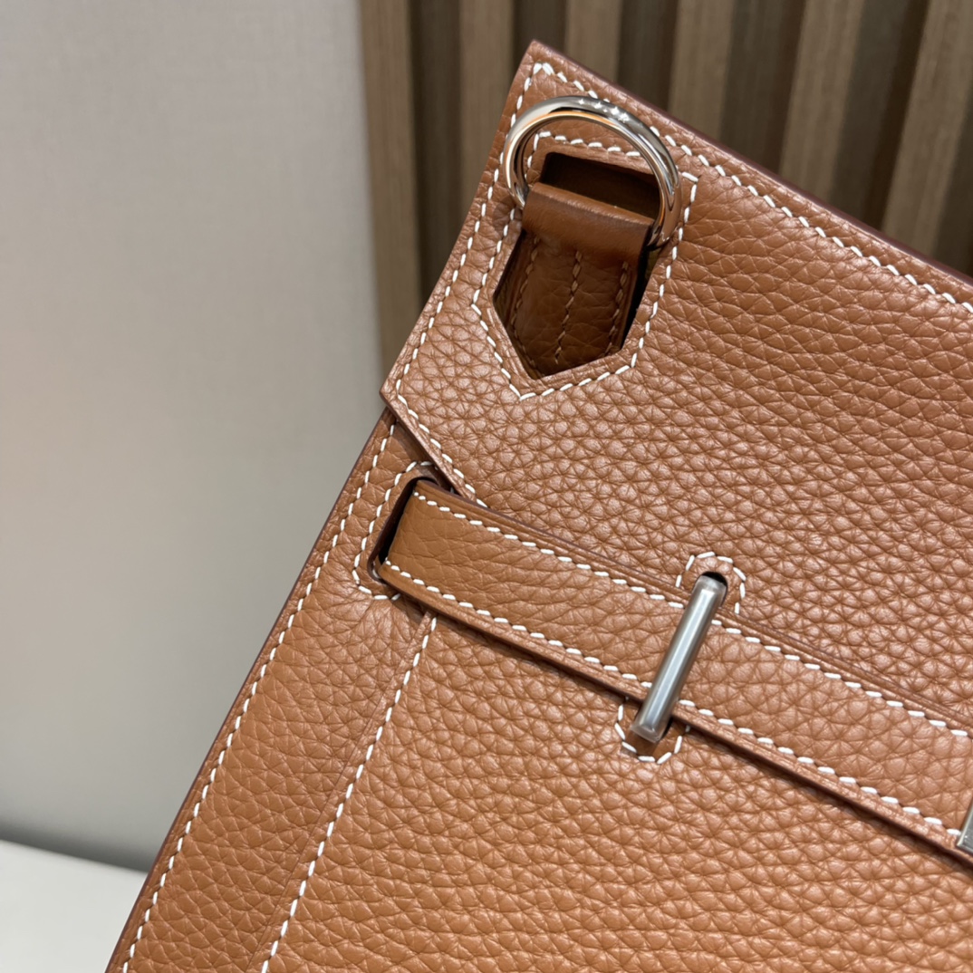 HERMES 爱马仕 Jypsiere吉普赛 28cm Clemence皮 37 金棕Gold 进口蜜蜡线 全手工制作